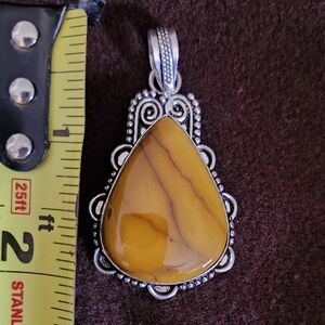 Beautiful .925 SS and Yellow Mookaite Jasper Teardrop Pendant